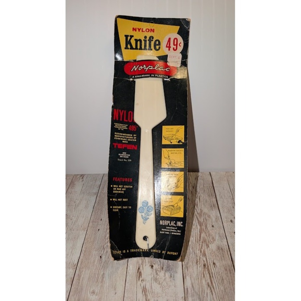 Norplac Nylon Knife Spatula White Blue Flower Handle Original Packaging